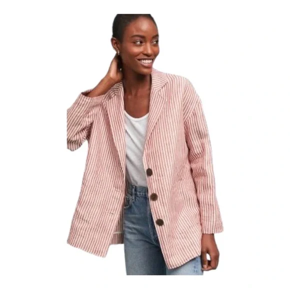 Mara Hoffman Red Stripe Linen Blazer XL Chic and Comfortable - Picture 2 of 16